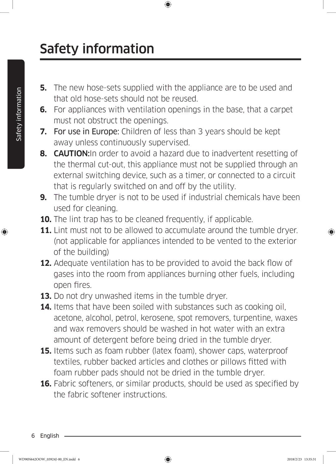 Samsung WD90N642OOW/EE manual Safety information 