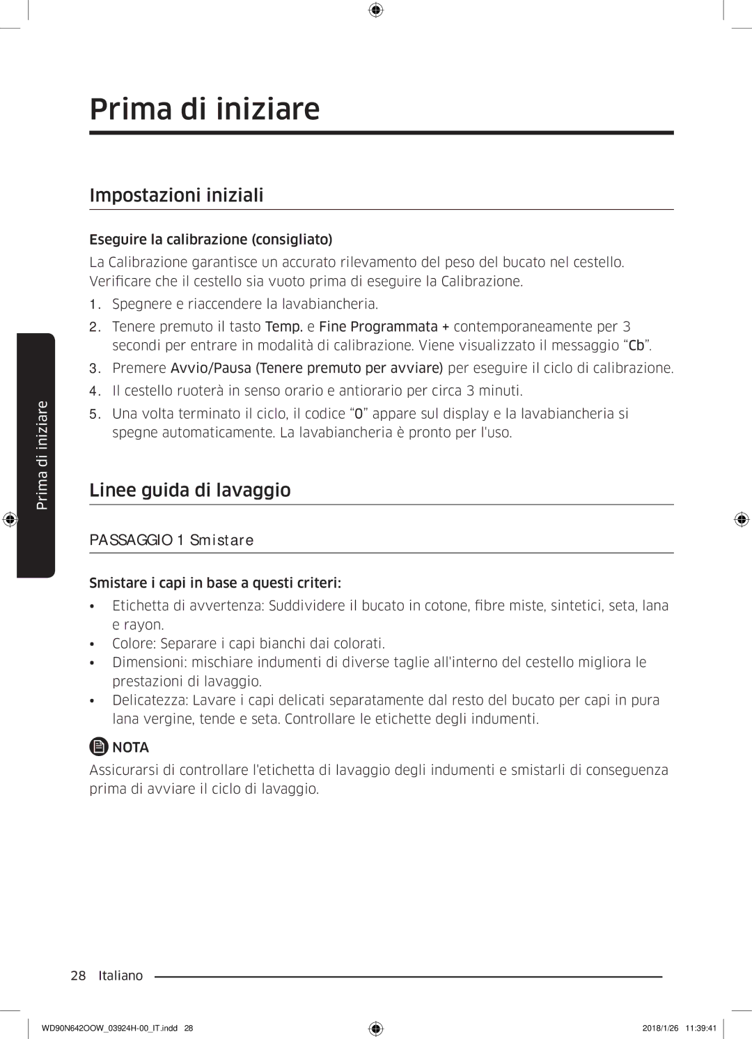 Samsung WD90N642OOW/ET manual Prima di iniziare, Impostazioni iniziali, Linee guida di lavaggio 