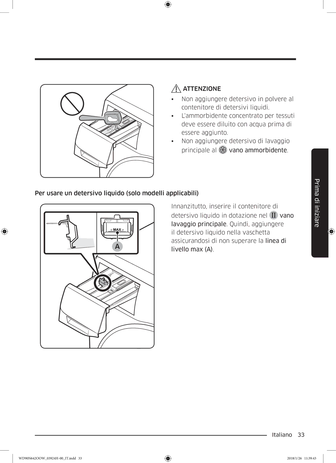 Samsung WD90N642OOW/ET manual Attenzione 