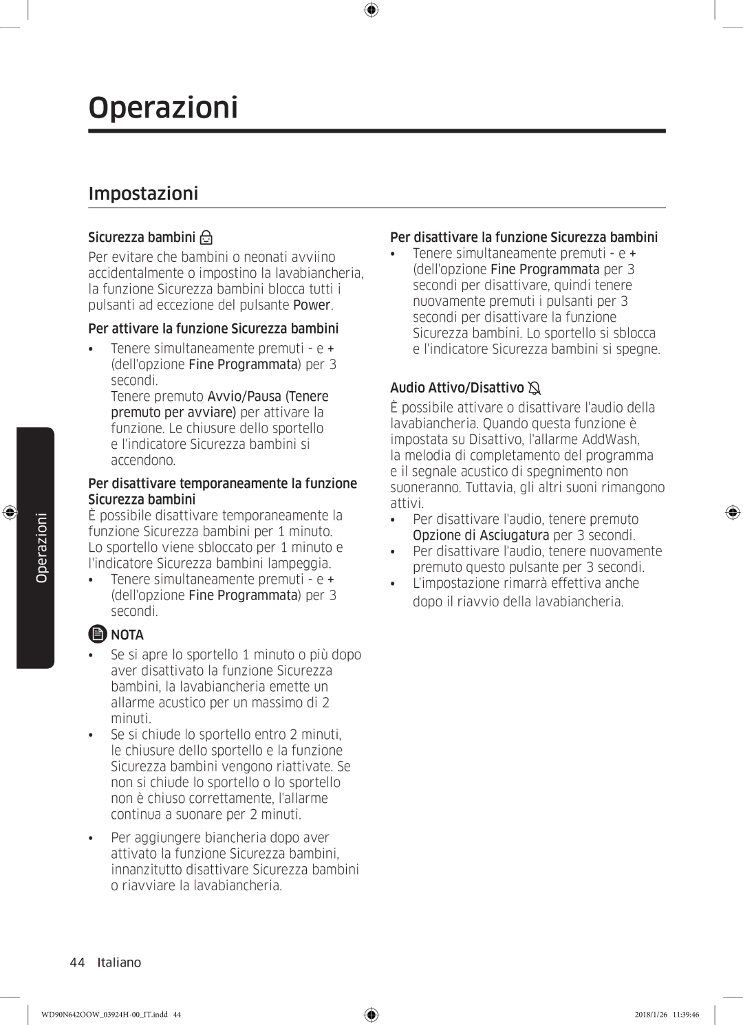 Samsung WD90N642OOW/ET manual Impostazioni 