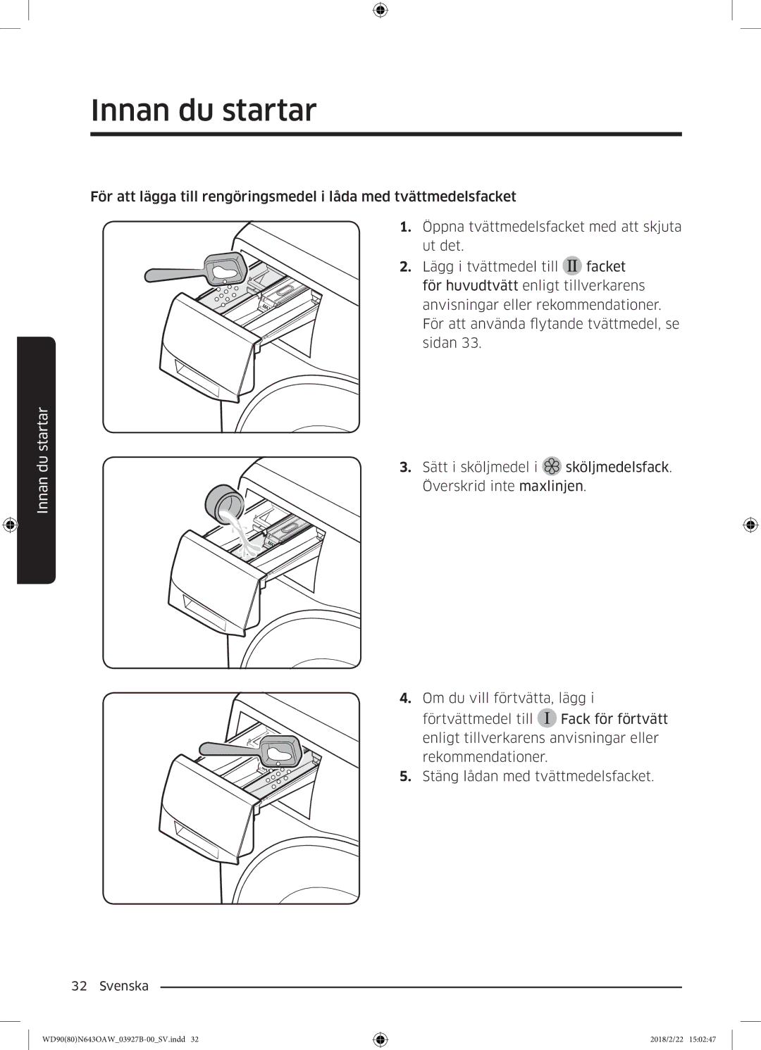 Samsung WD90N643OAW/EE manual Innan du startar 