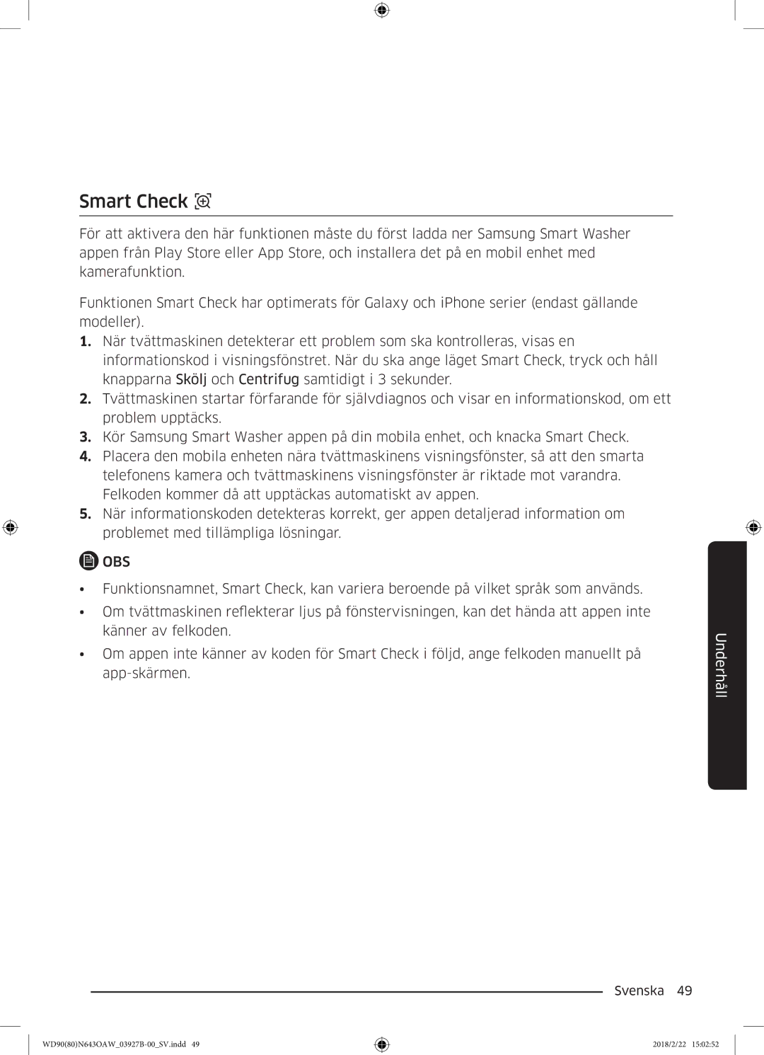 Samsung WD90N643OAW/EE manual Smart Check 