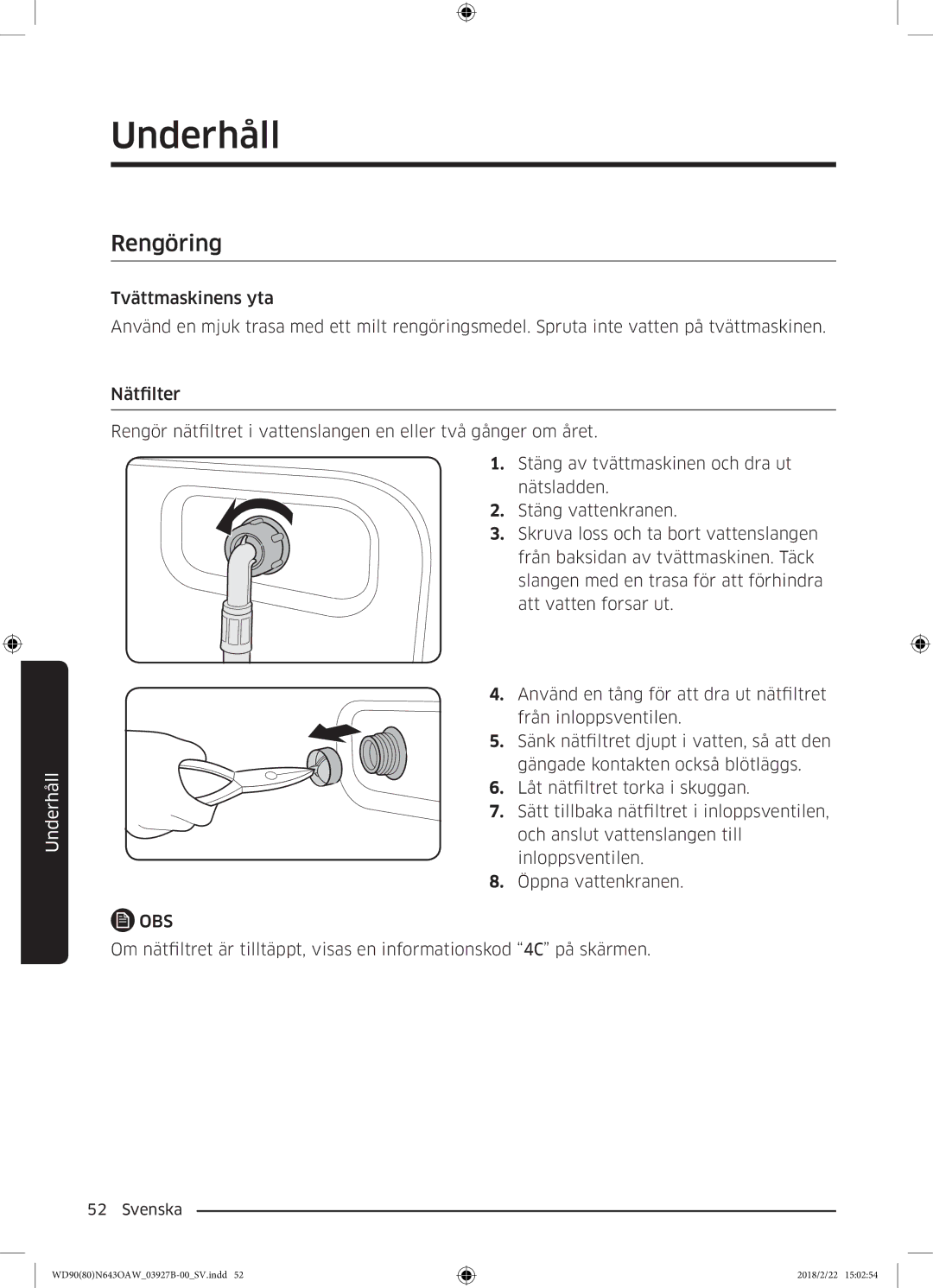 Samsung WD90N643OAW/EE manual Rengöring 