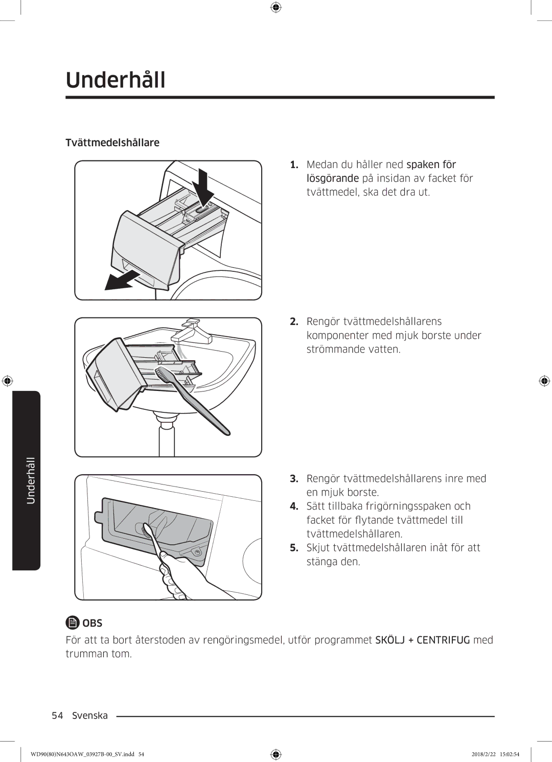 Samsung WD90N643OAW/EE manual Underhåll 