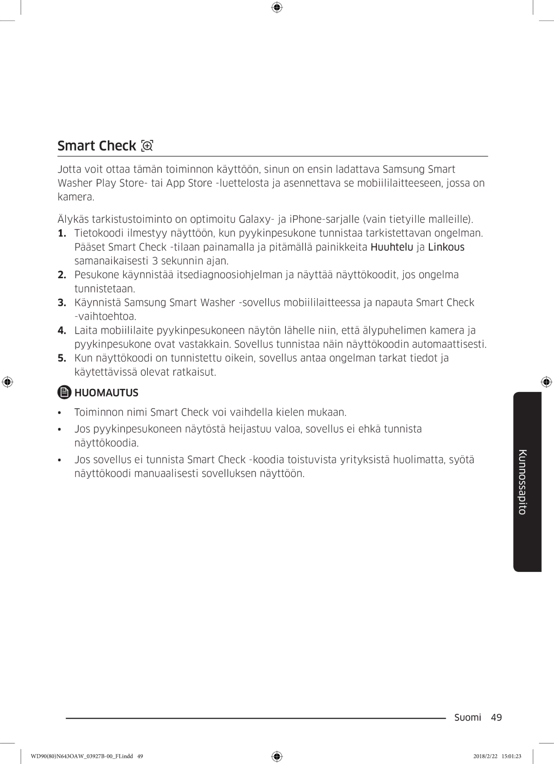 Samsung WD90N643OAW/EE manual Smart Check 