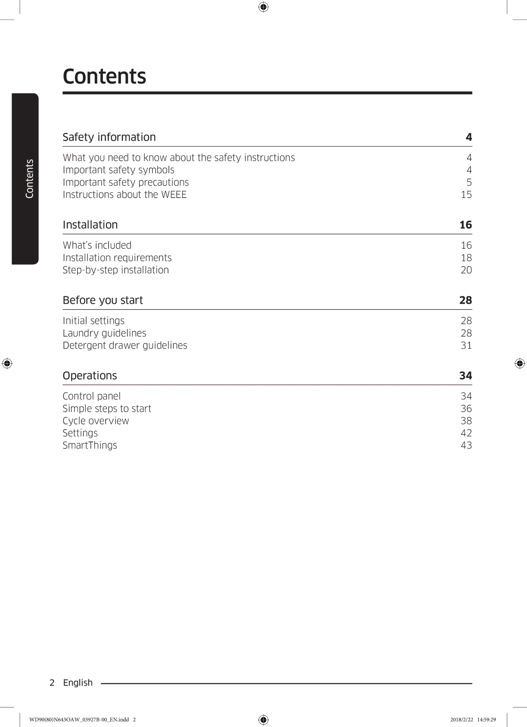 Samsung WD90N643OAW/EE manual Contents 