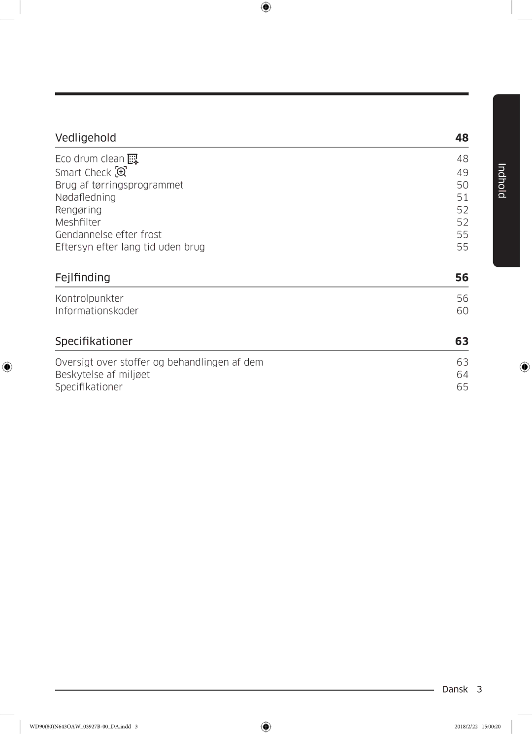 Samsung WD90N643OAW/EE manual Fejlfinding 