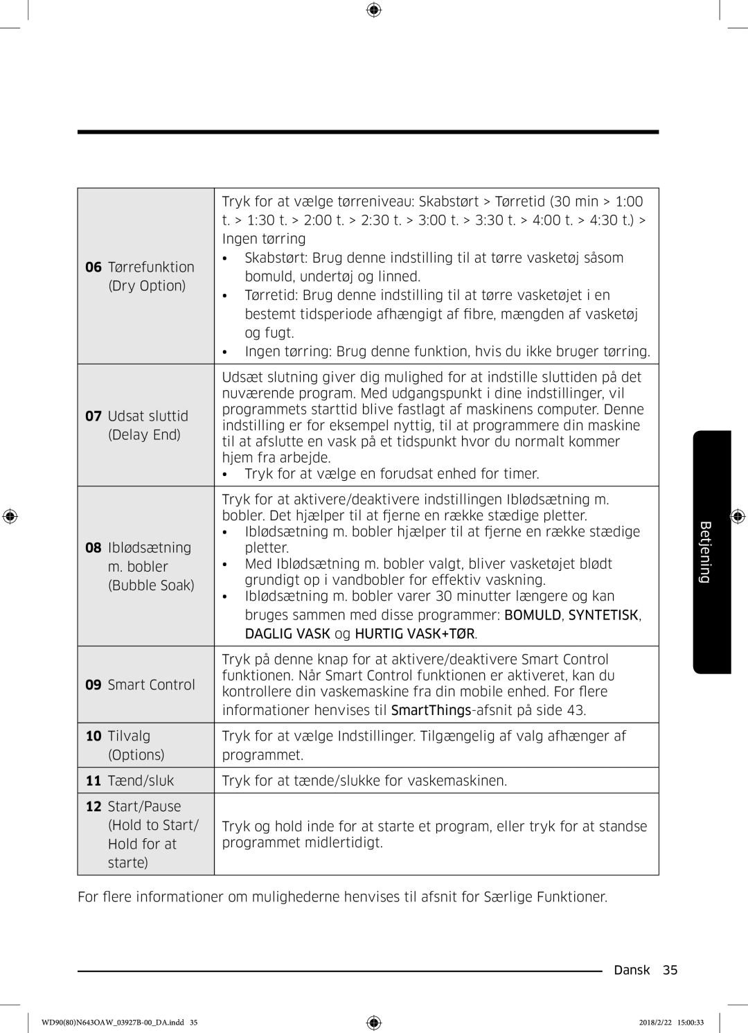 Samsung WD90N643OAW/EE manual Tryk for at vælge tørreniveau Skabstørt Tørretid 30 min 