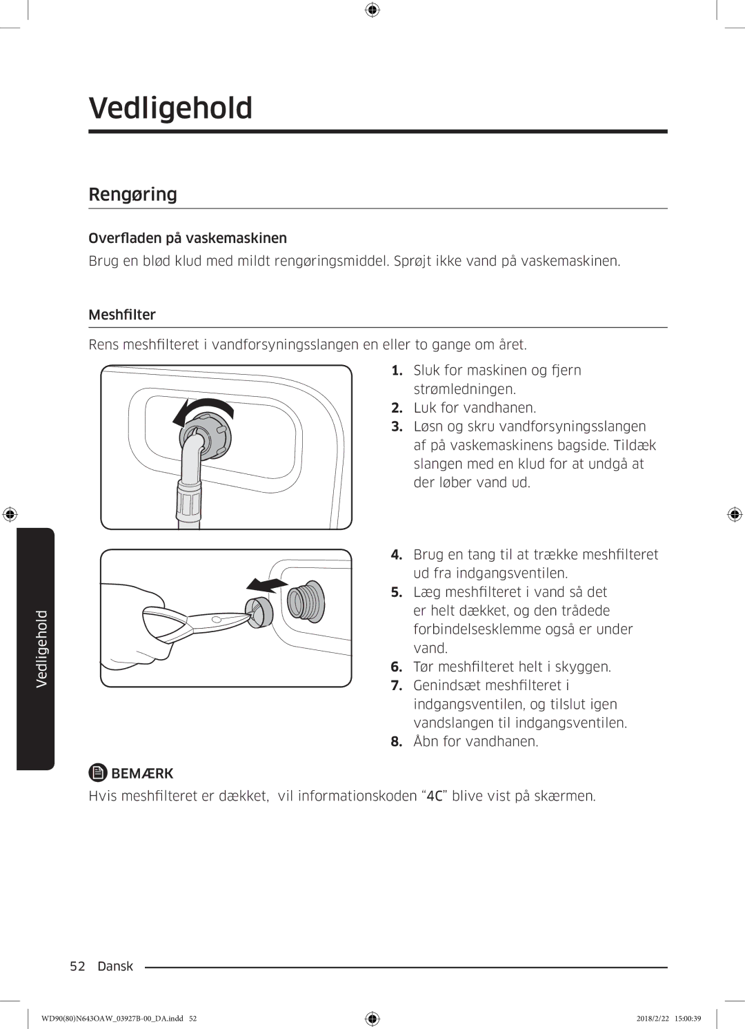 Samsung WD90N643OAW/EE manual Rengøring 