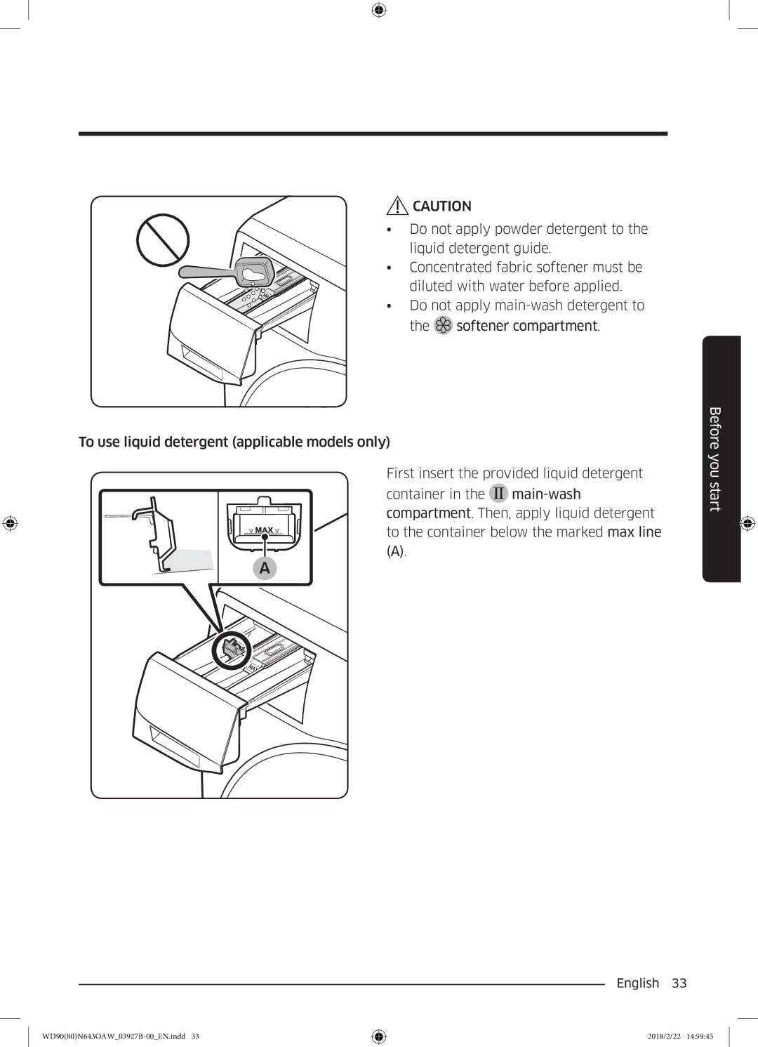 Samsung WD90N643OAW/EE manual Before you start 