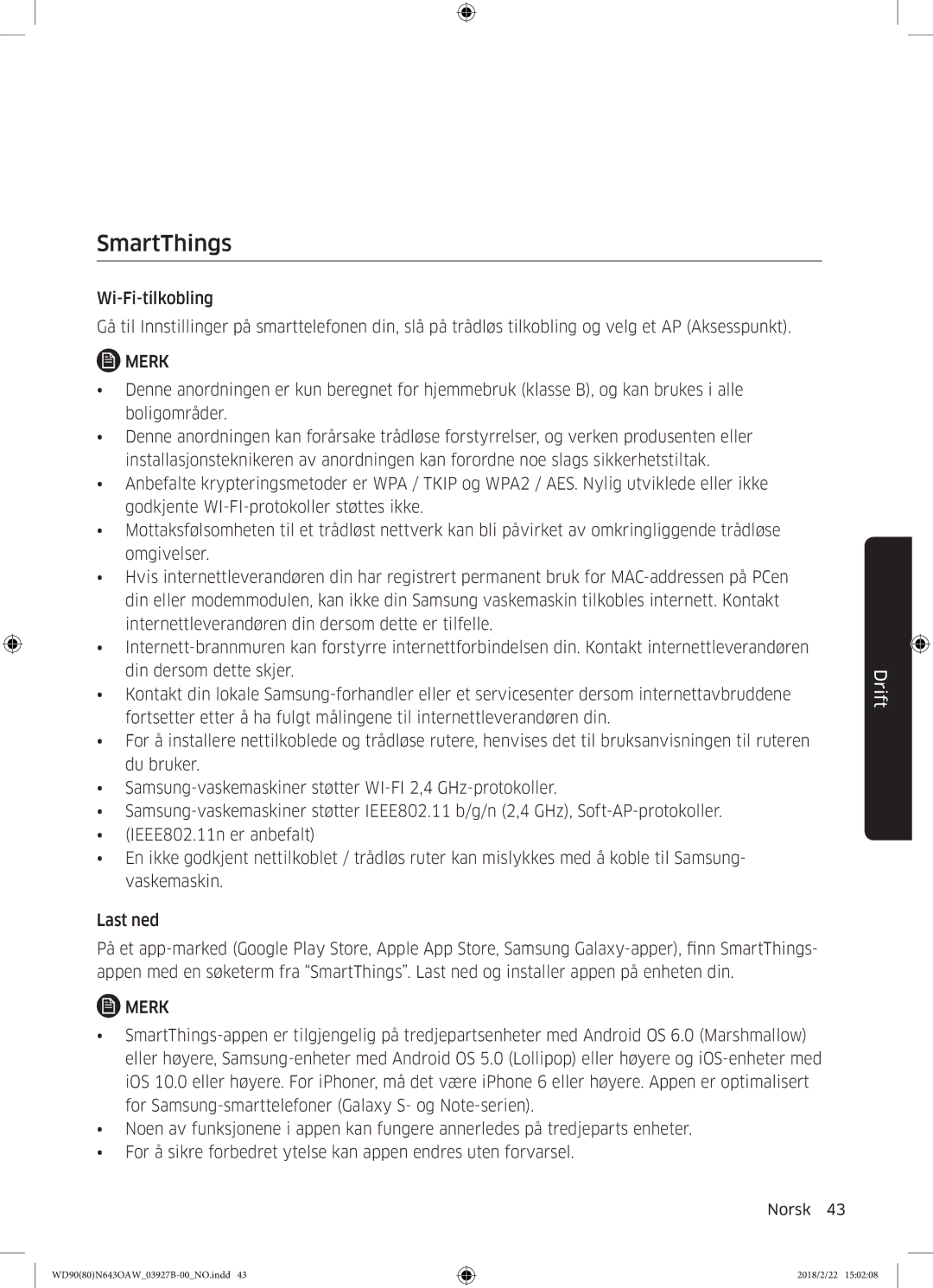 Samsung WD90N643OAW/EE manual SmartThings 