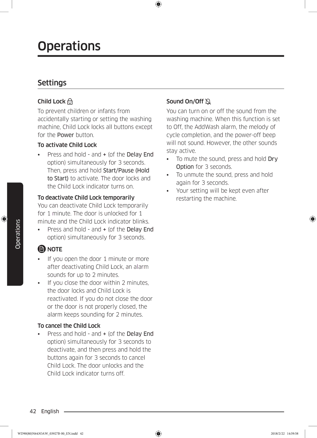 Samsung WD90N643OAW/EE manual Settings 