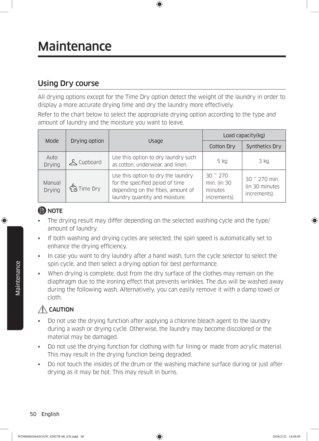 Samsung WD90N643OAW/EE manual Using Dry course 