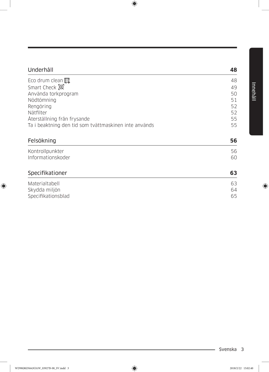 Samsung WD90N643OAW/EE manual Felsökning 