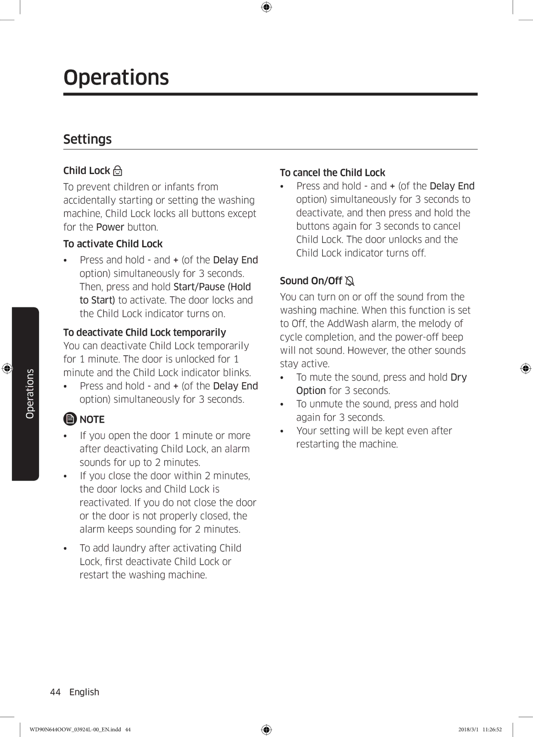 Samsung WD90N644OOW/LE manual Settings 