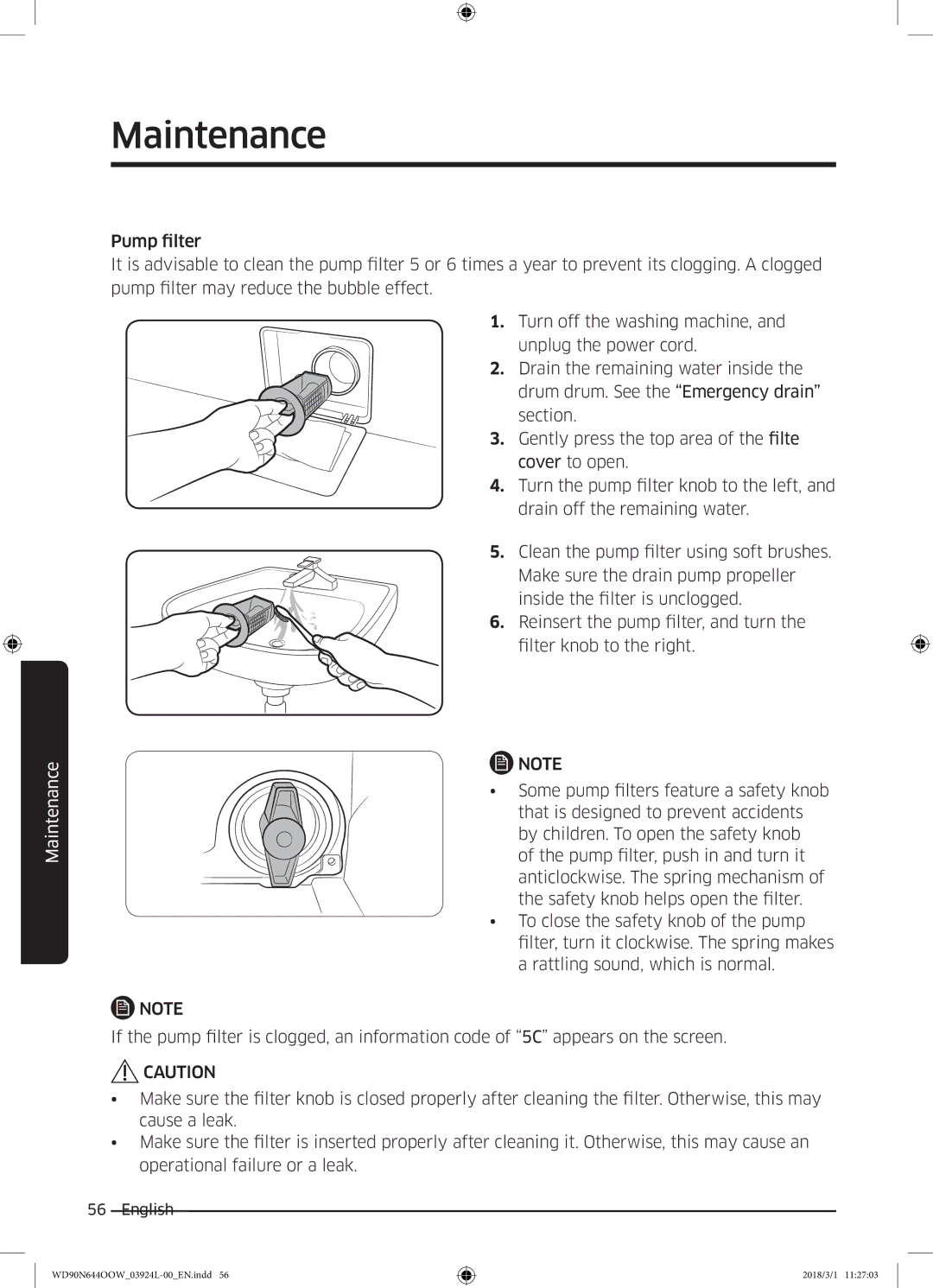 Samsung WD90N644OOW/LE manual Maintenance 