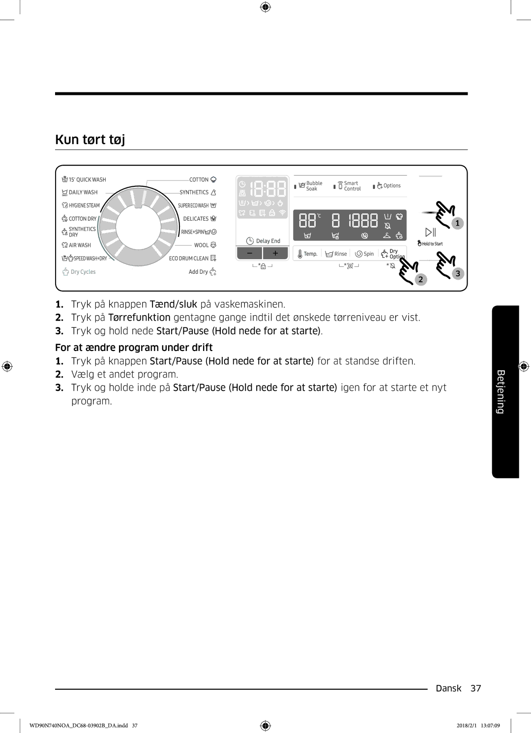 Samsung WD90N740NOA/EE manual Kun tørt tøj 