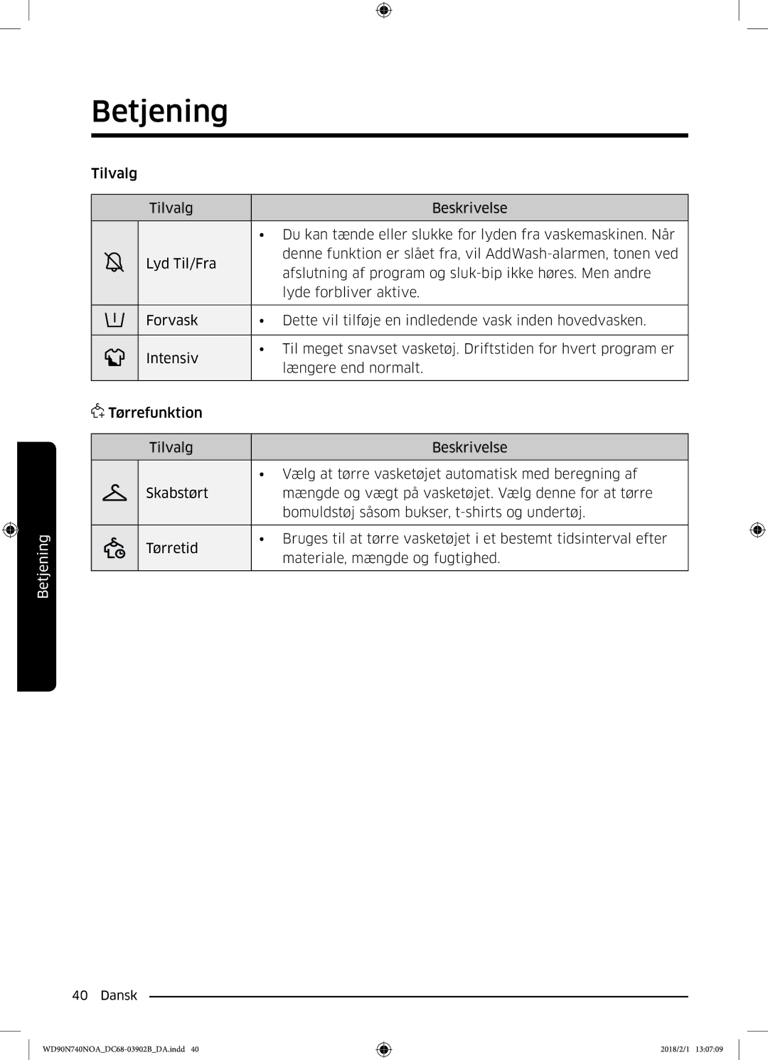 Samsung WD90N740NOA/EE manual Betjening 