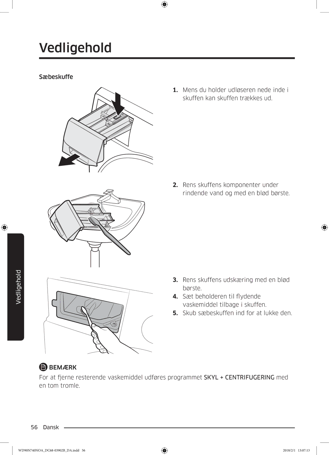 Samsung WD90N740NOA/EE manual Vedligehold 