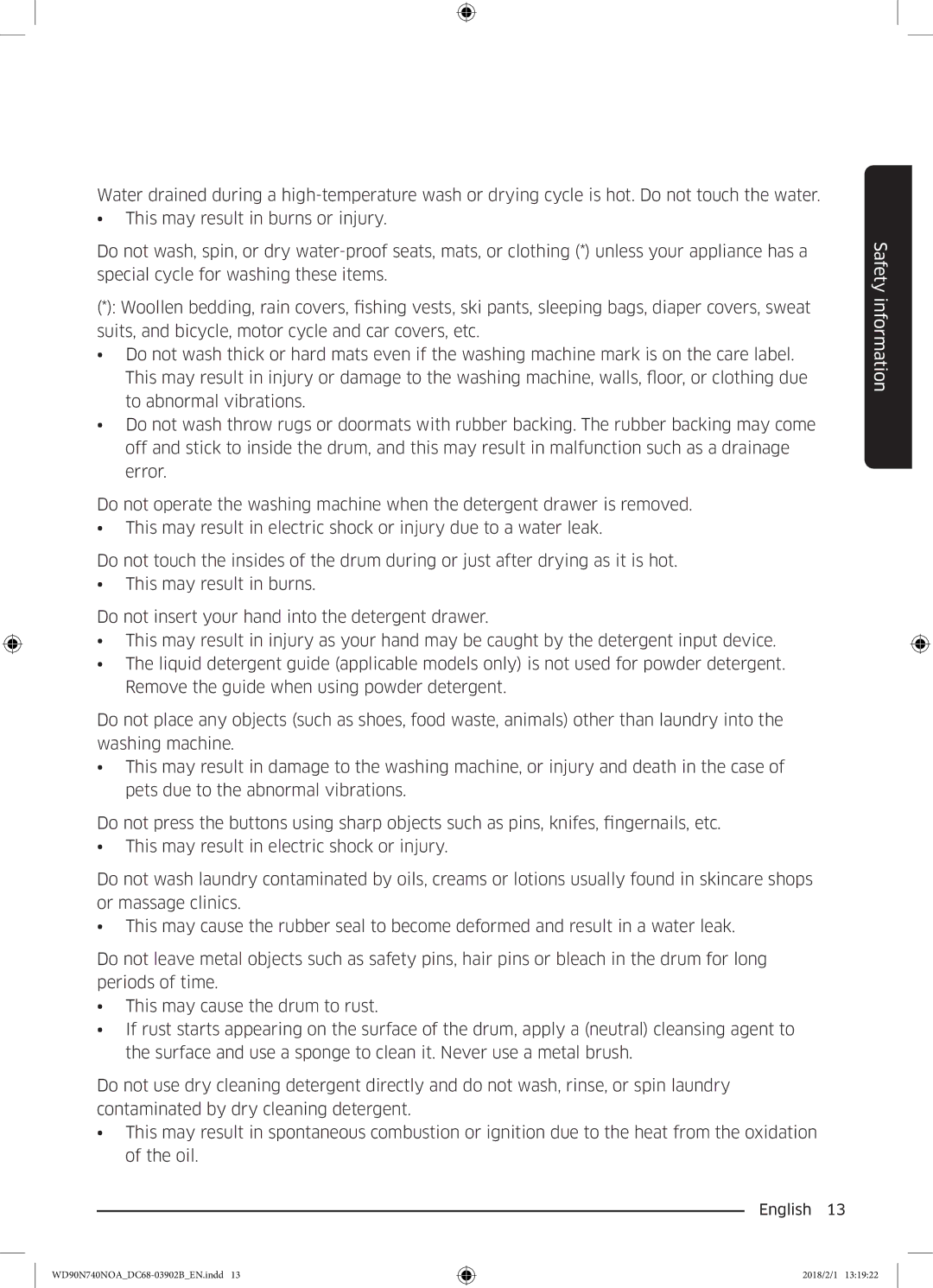 Samsung WD90N740NOA/EE manual Safety information 