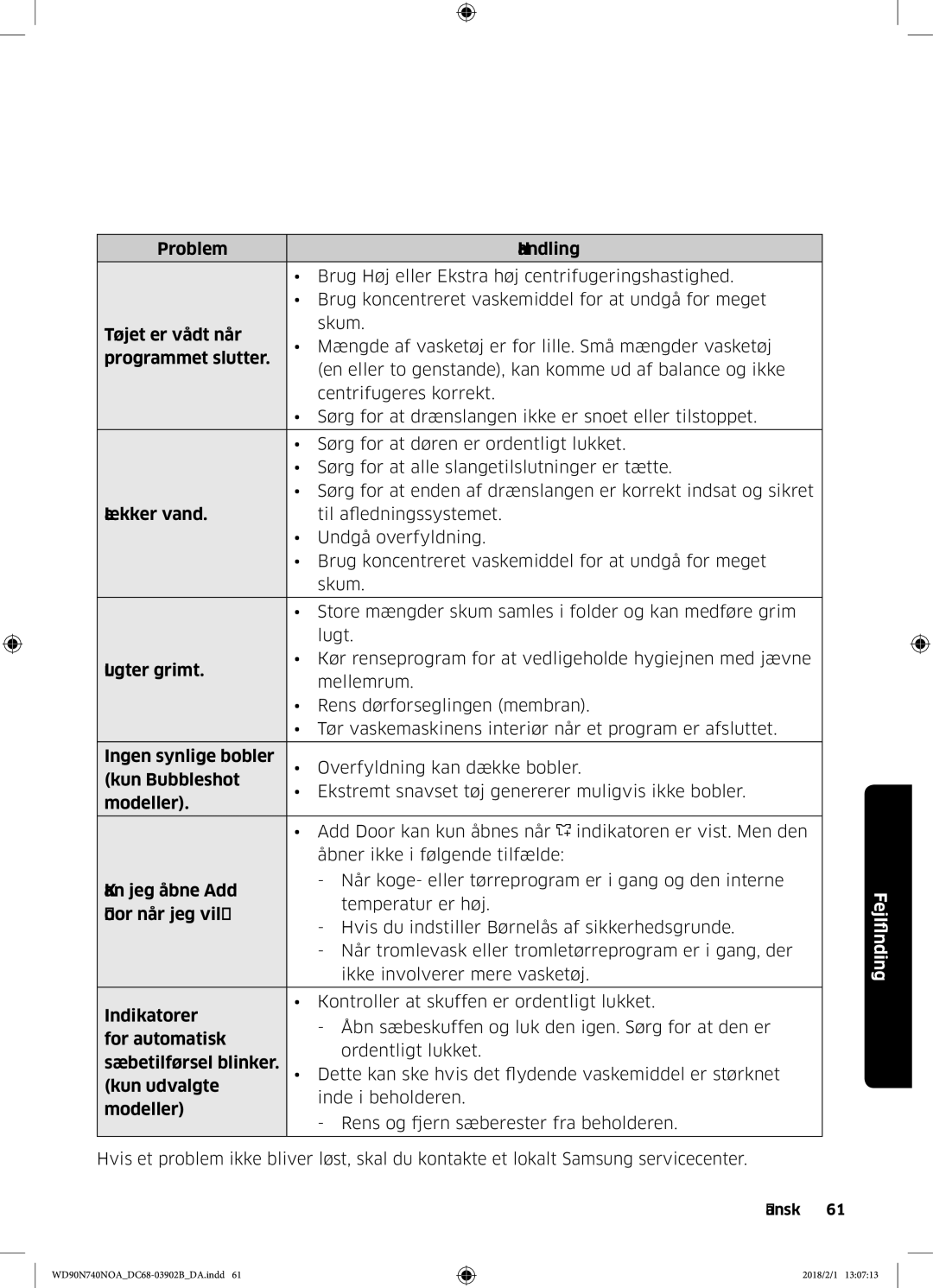 Samsung WD90N740NOA/EE manual FindingFejl 