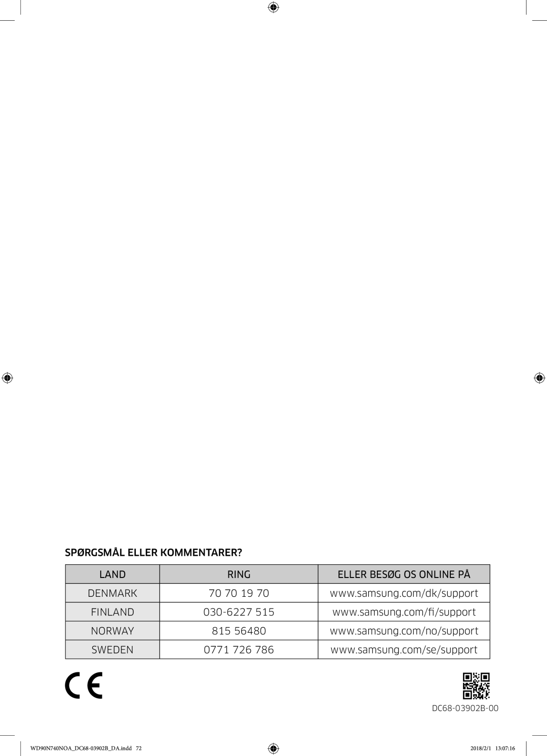 Samsung WD90N740NOA/EE manual Norway, Sweden 