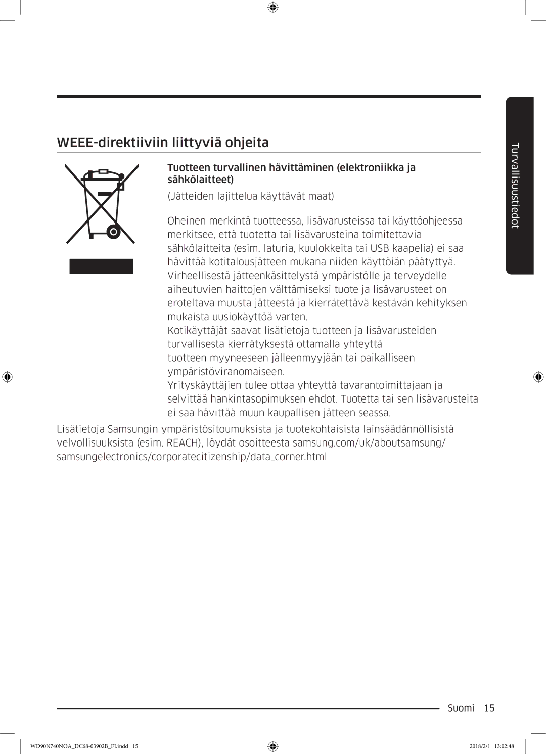 Samsung WD90N740NOA/EE manual WEEE-direktiiviin liittyviä ohjeita 