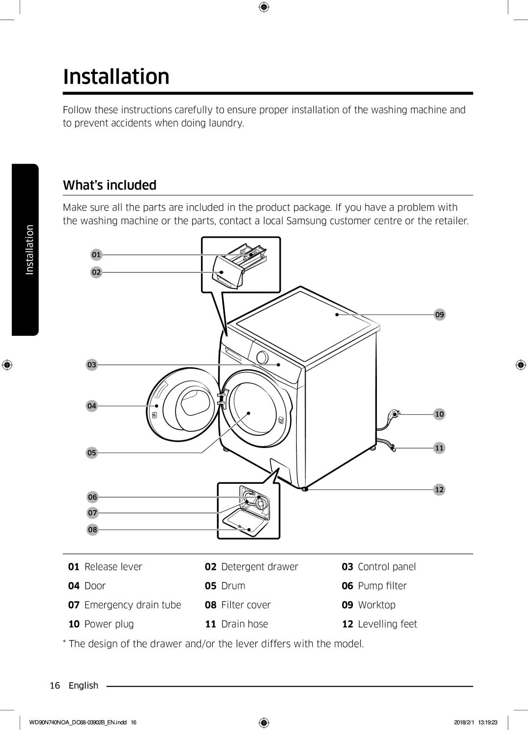 Samsung WD90N740NOA/EE manual Installation, What’s included 