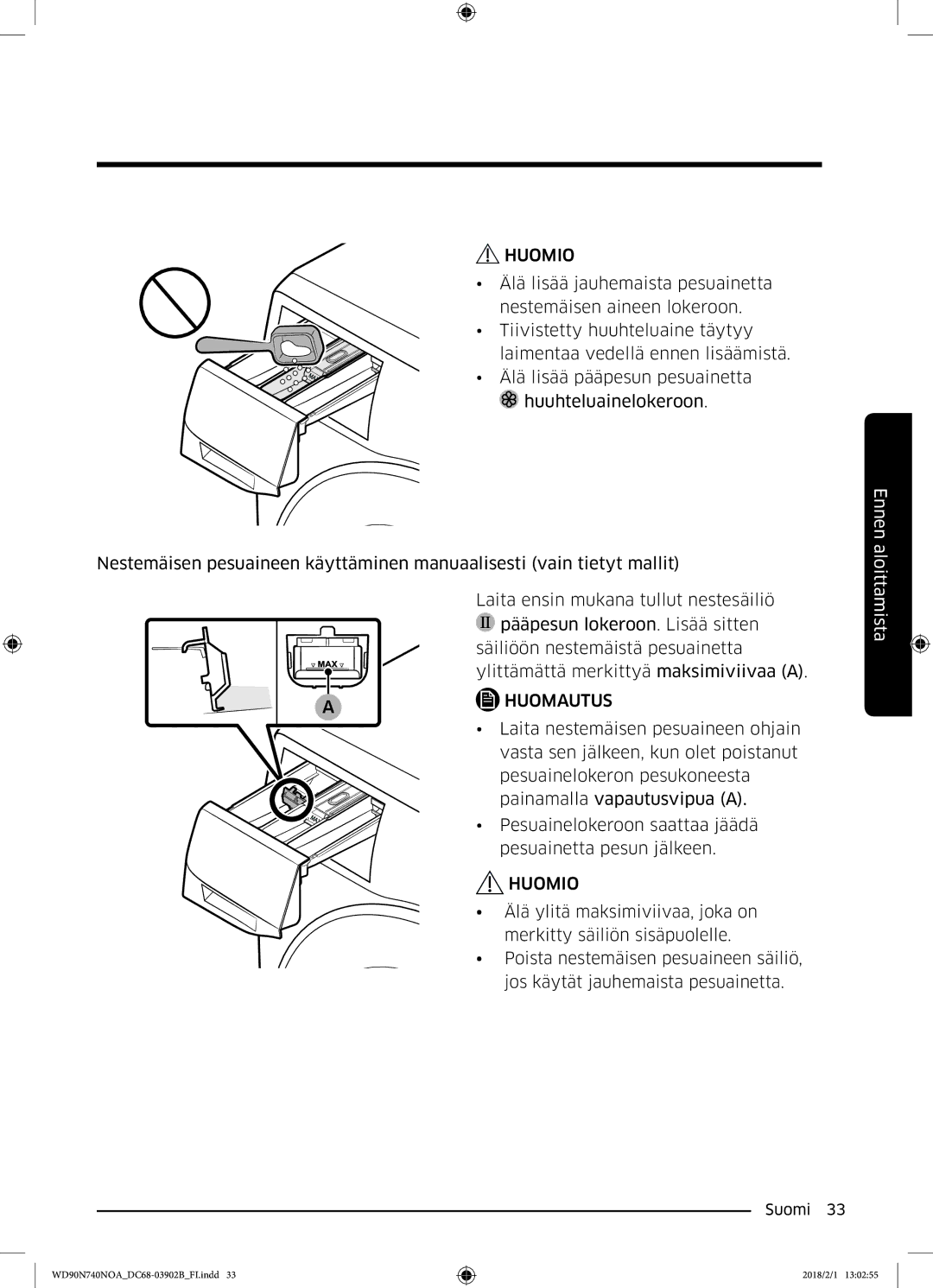 Samsung WD90N740NOA/EE manual Laita nestemäisen pesuaineen ohjain 