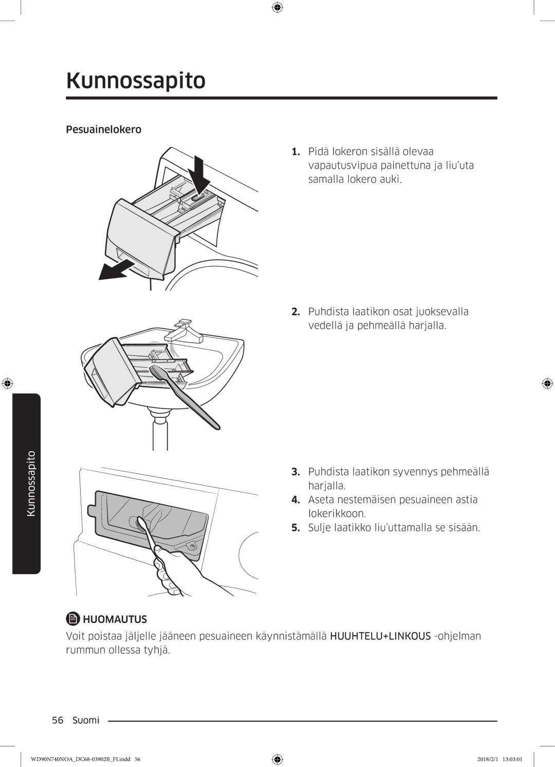 Samsung WD90N740NOA/EE manual Kunnossapito 