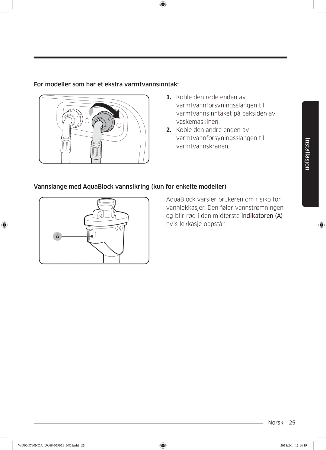 Samsung WD90N740NOA/EE manual Installasjon 