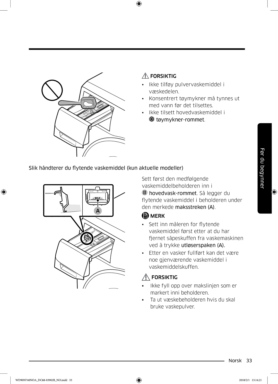 Samsung WD90N740NOA/EE manual Begynner 