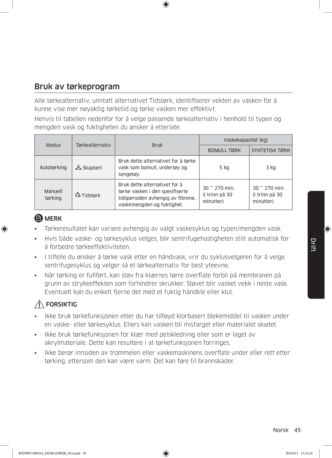 Samsung WD90N740NOA/EE manual Bruk av tørkeprogram, Bomull Tørk 