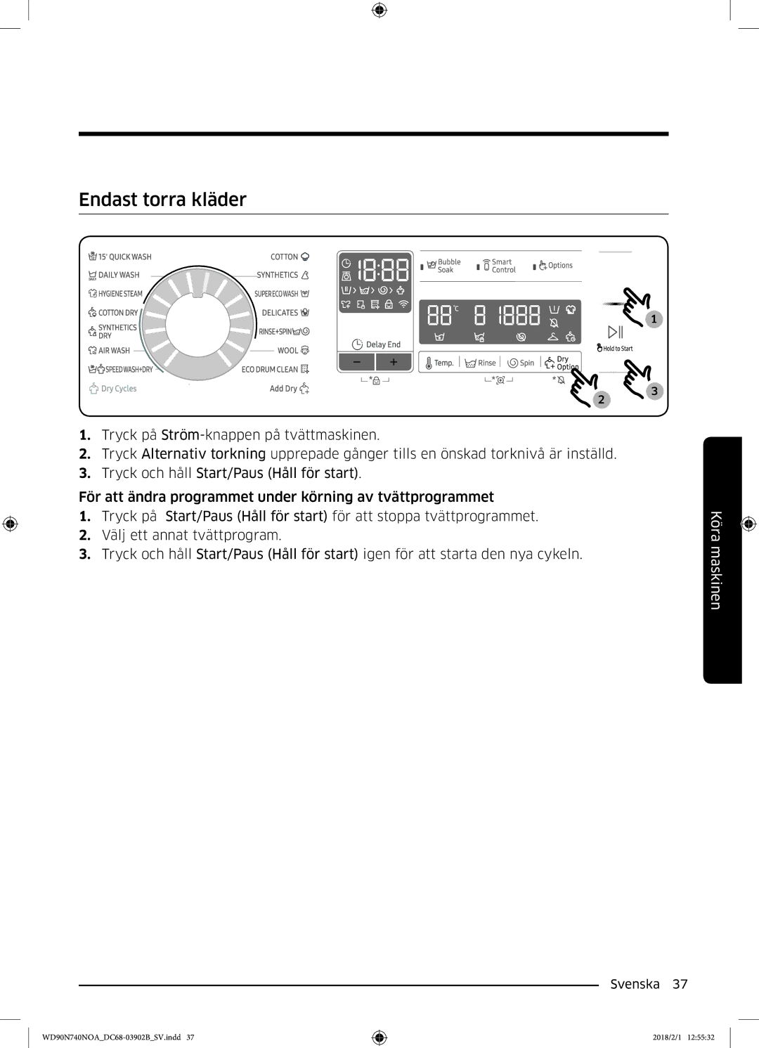 Samsung WD90N740NOA/EE manual Endast torra kläder 