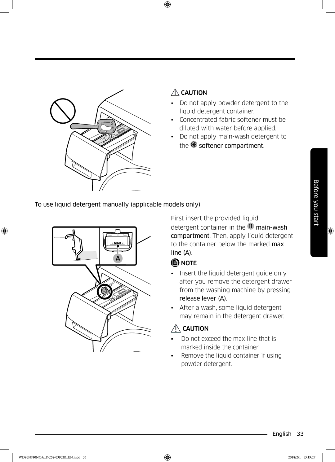 Samsung WD90N740NOA/EE manual Before you start 