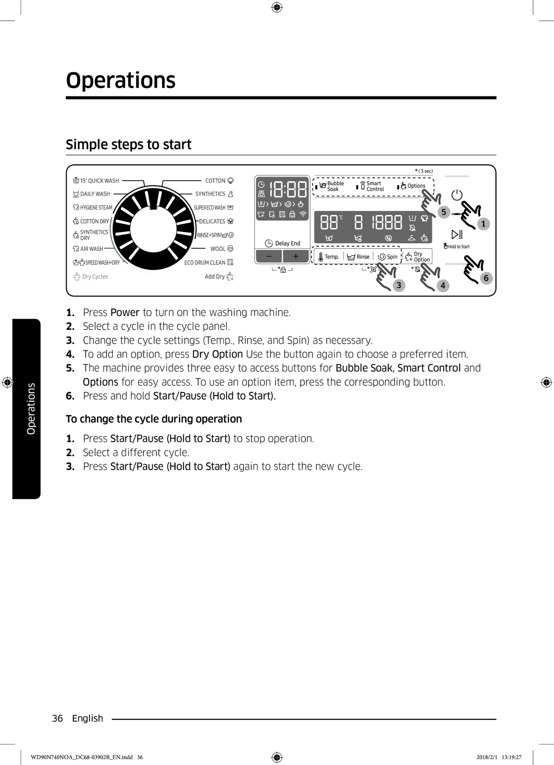 Samsung WD90N740NOA/EE manual Simple steps to start 