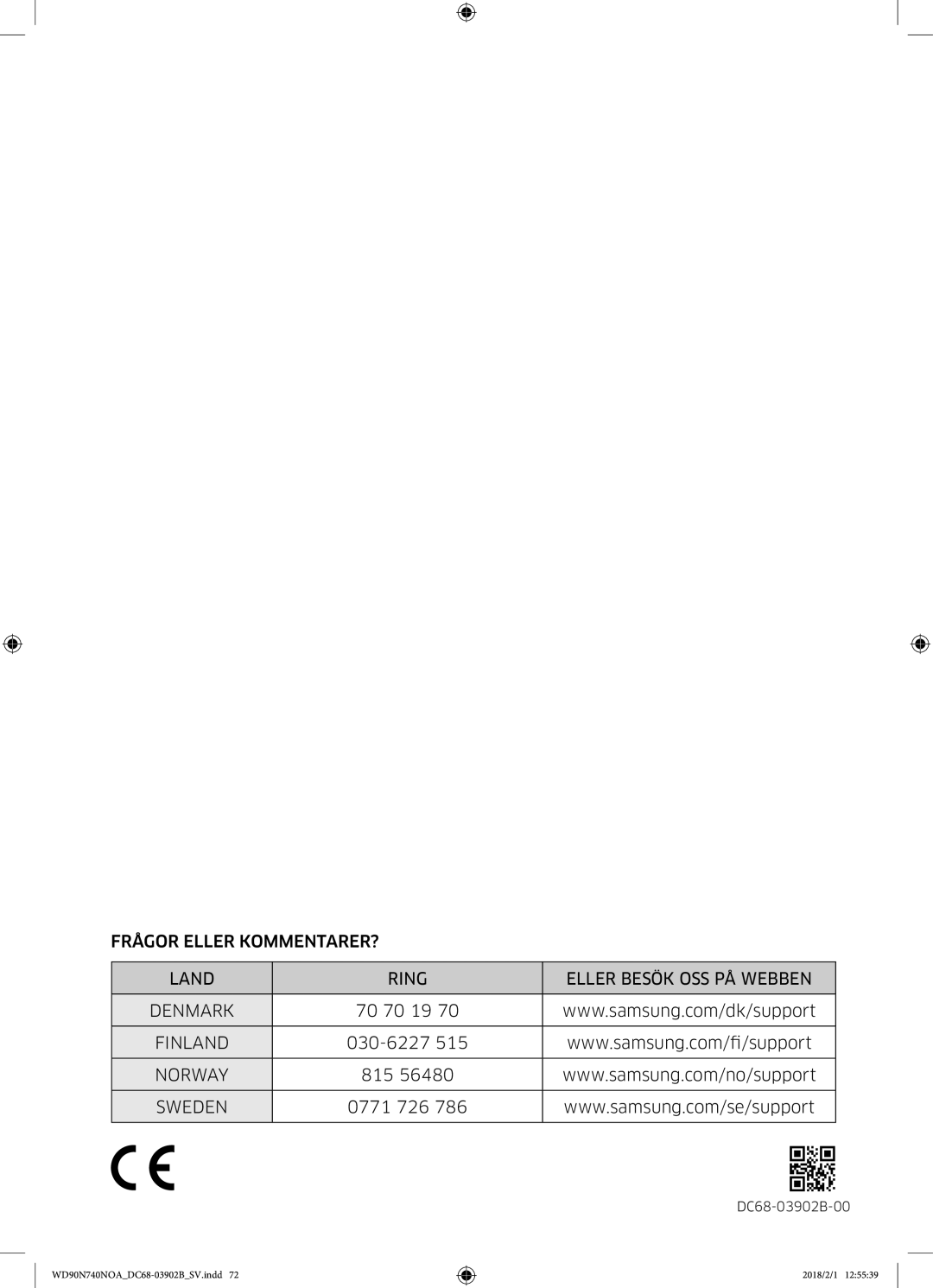 Samsung WD90N740NOA/EE manual Finland 