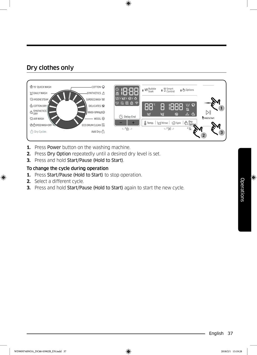 Samsung WD90N740NOA/EE manual Dry clothes only 