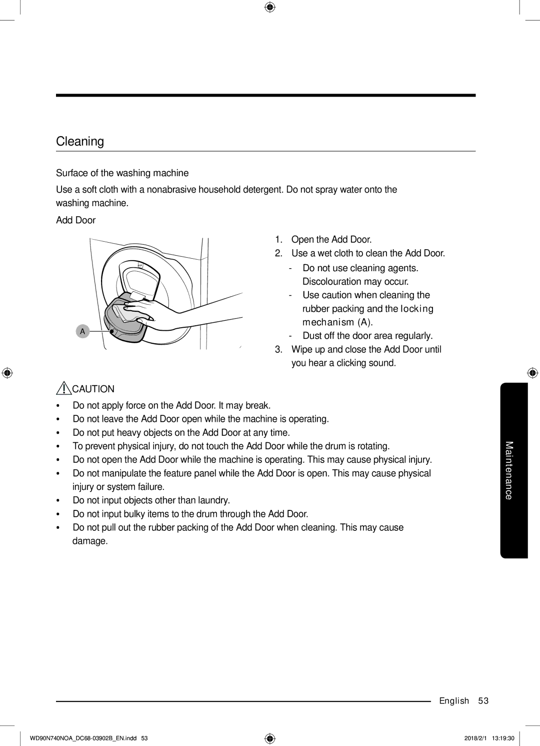 Samsung WD90N740NOA/EE manual Cleaning 