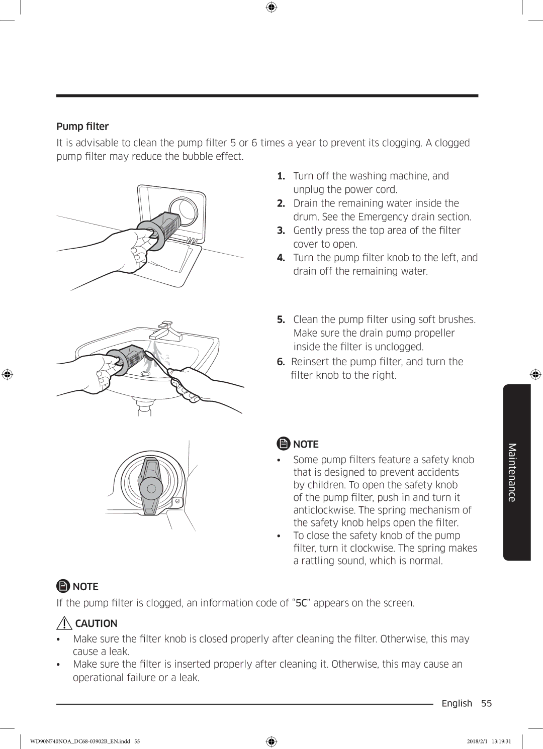 Samsung WD90N740NOA/EE manual Maintenance 