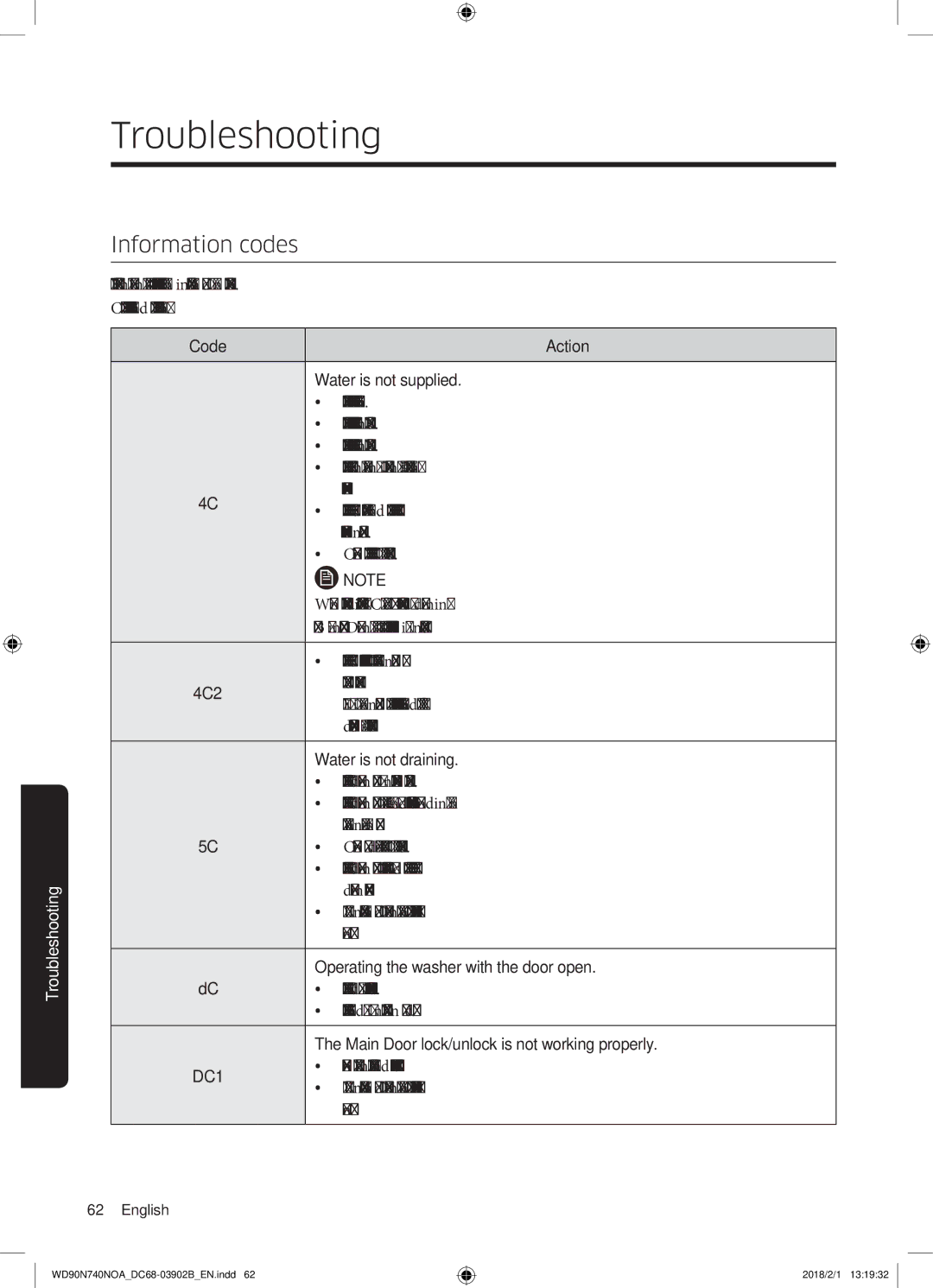 Samsung WD90N740NOA/EE manual Information codes, DC1 