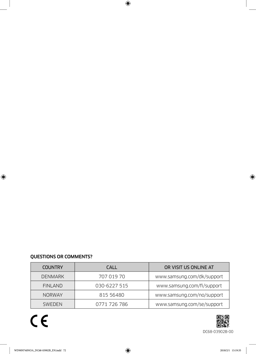 Samsung WD90N740NOA/EE manual Finland 