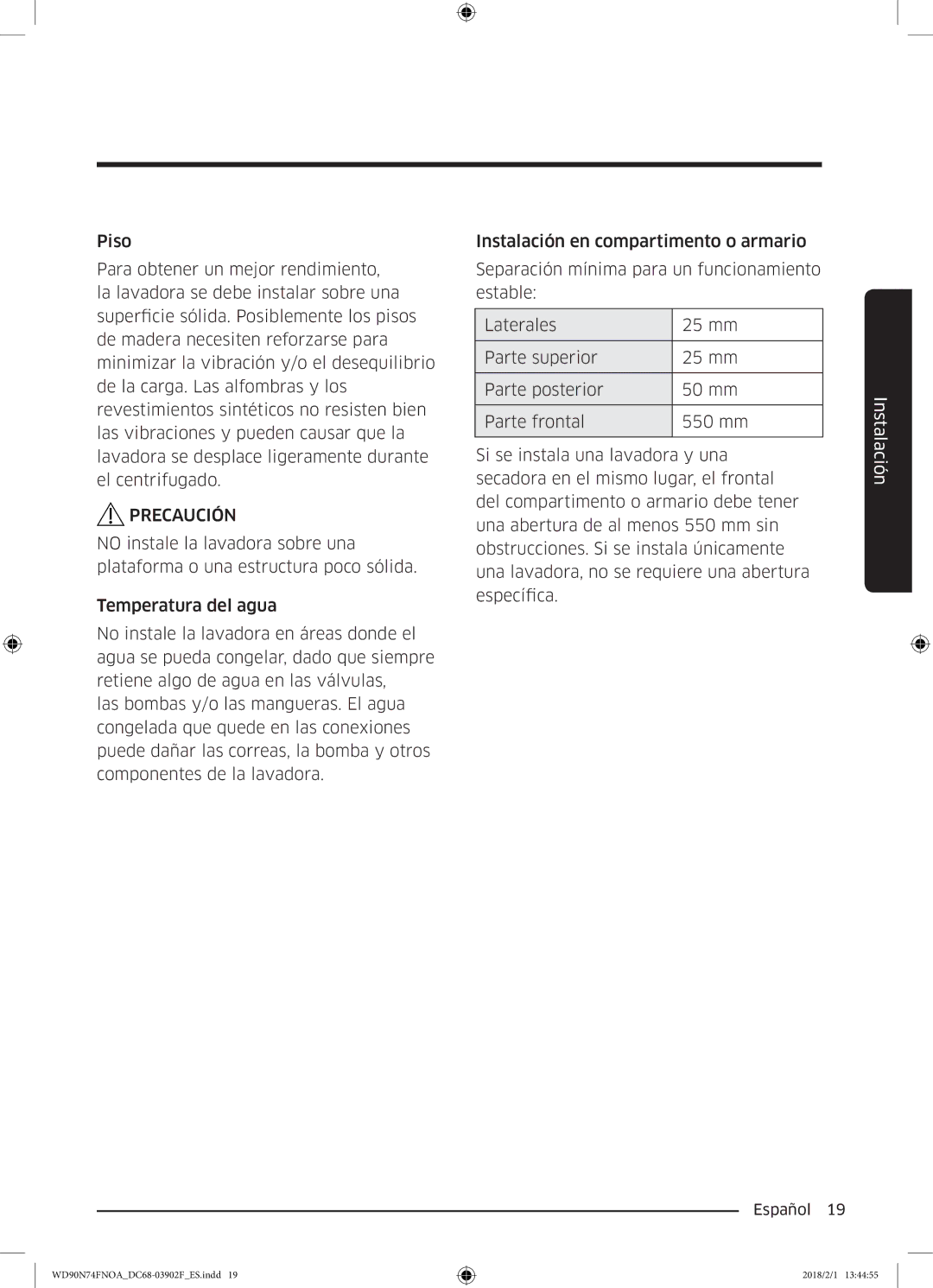 Samsung WD90N74FNOA/EC manual Precaución 