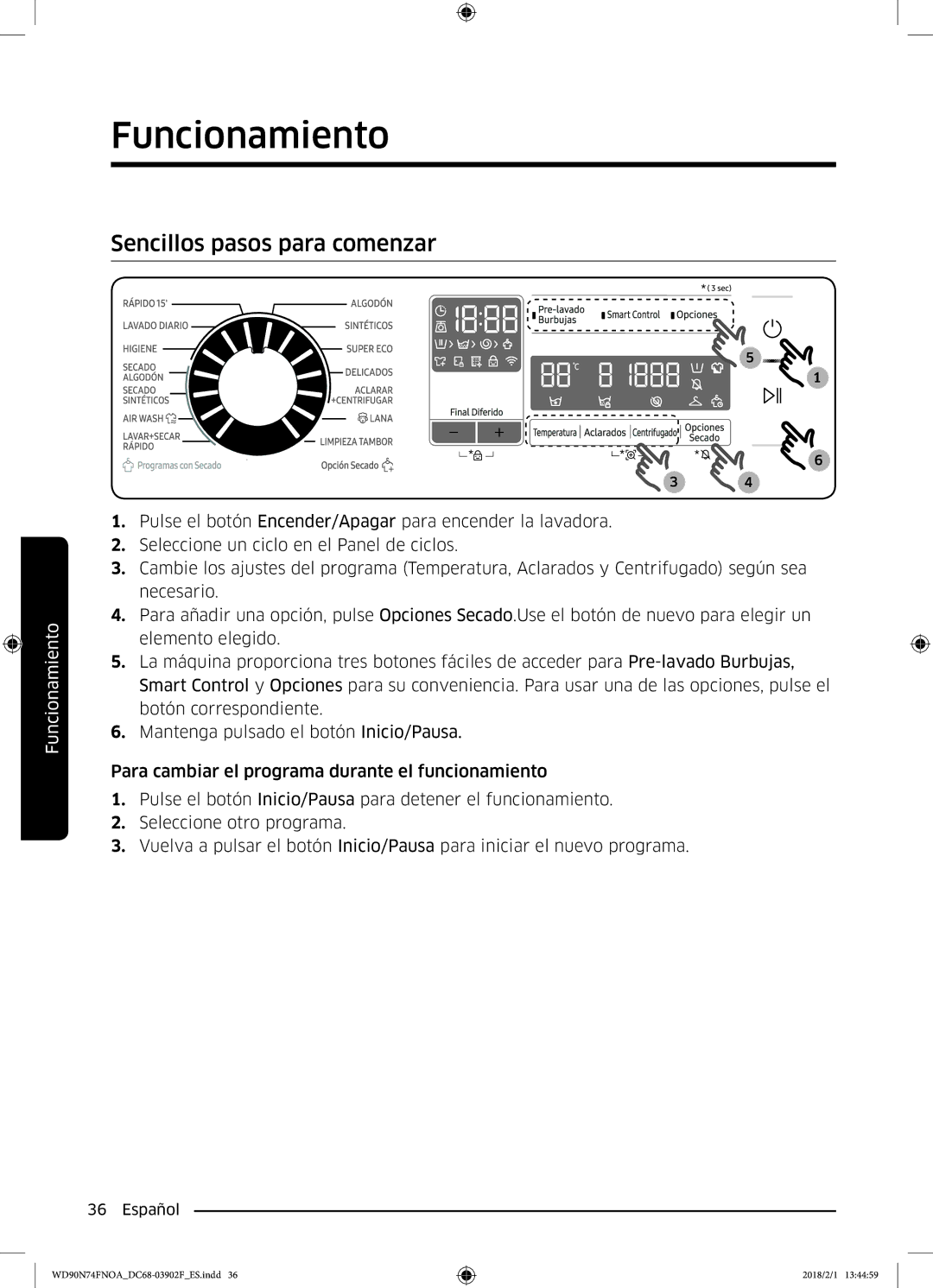 Samsung WD90N74FNOA/EC manual Sencillos pasos para comenzar 