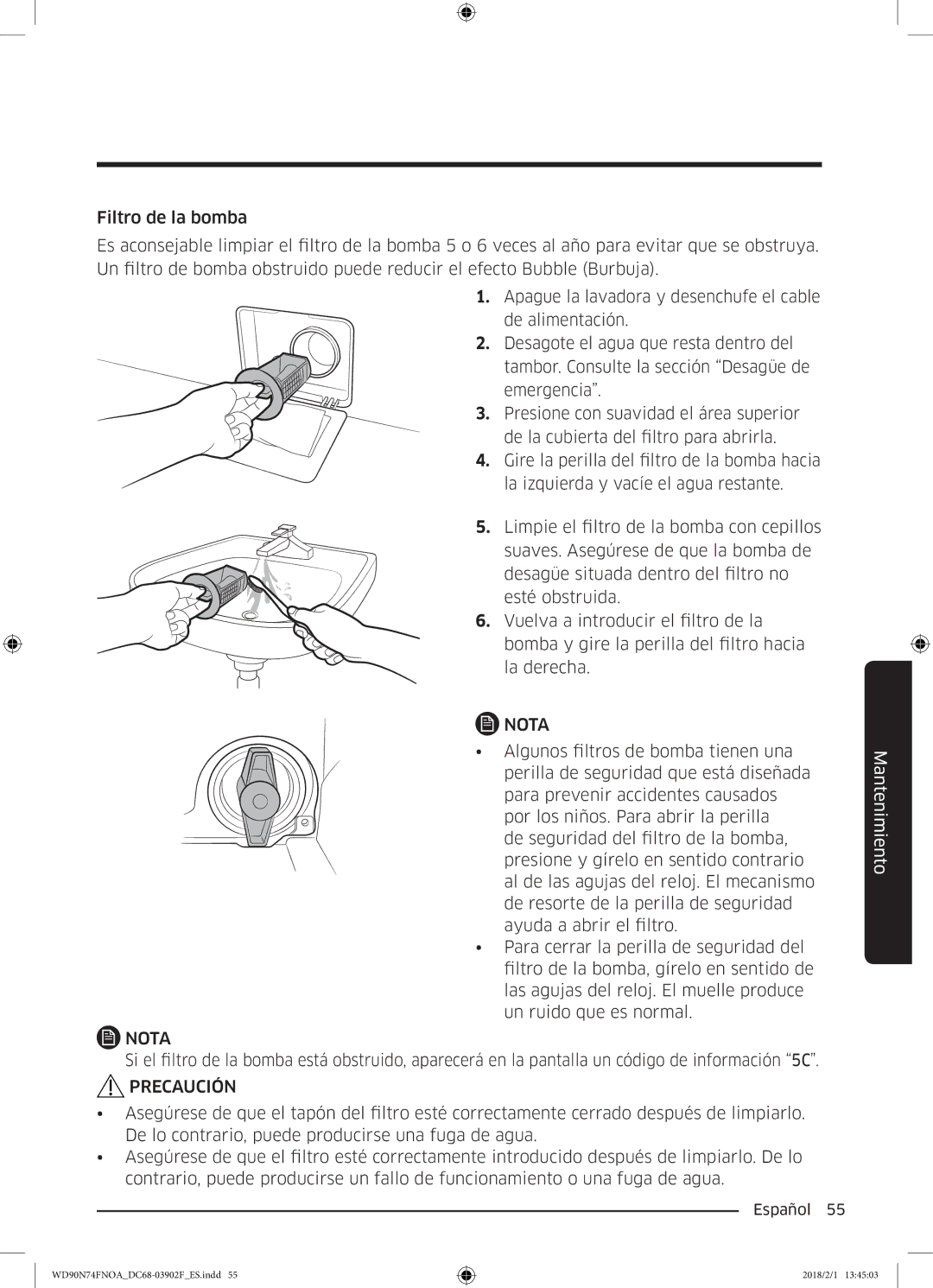 Samsung WD90N74FNOA/EC manual Nota 