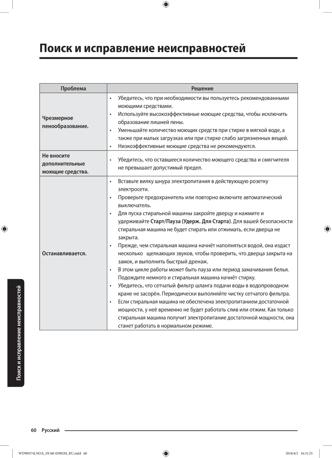 Samsung WD90N74LNOA/LP manual Моющими средствами, Чрезмерное, Образование лишней пены, Пенообразование, Не вносите 