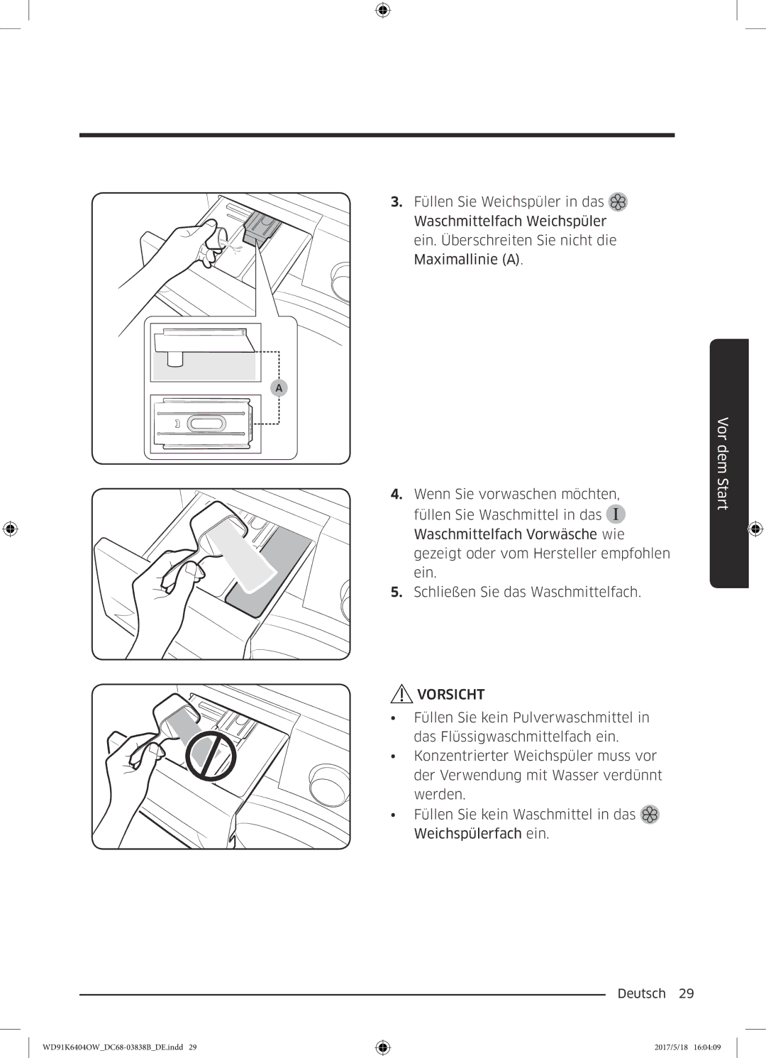 Samsung WD91K6404OW/EG manual Vorsicht 