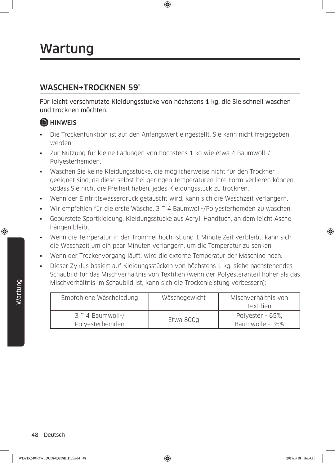 Samsung WD91K6404OW/EG manual Waschen+Trocknen 