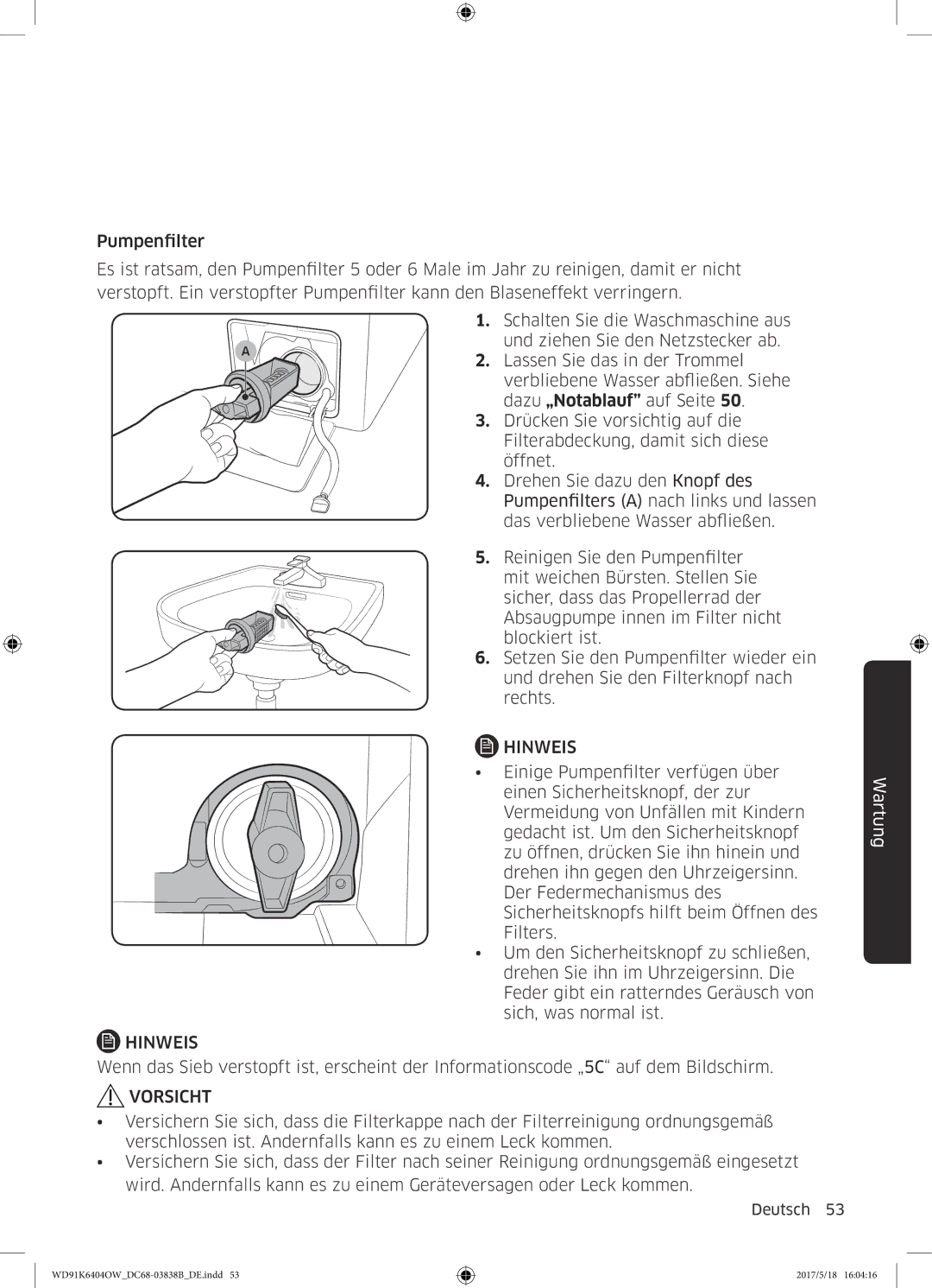 Samsung WD91K6404OW/EG manual Hinweis 