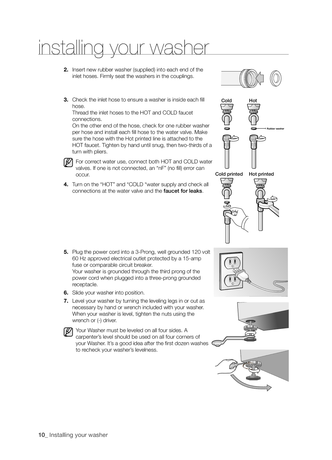 Samsung WE357A7L, WE357A7W, WE357A7S, WE357A7G, WE357A7R, SK-3A1, SK-4A, SK-XAA user manual Cold Hot 